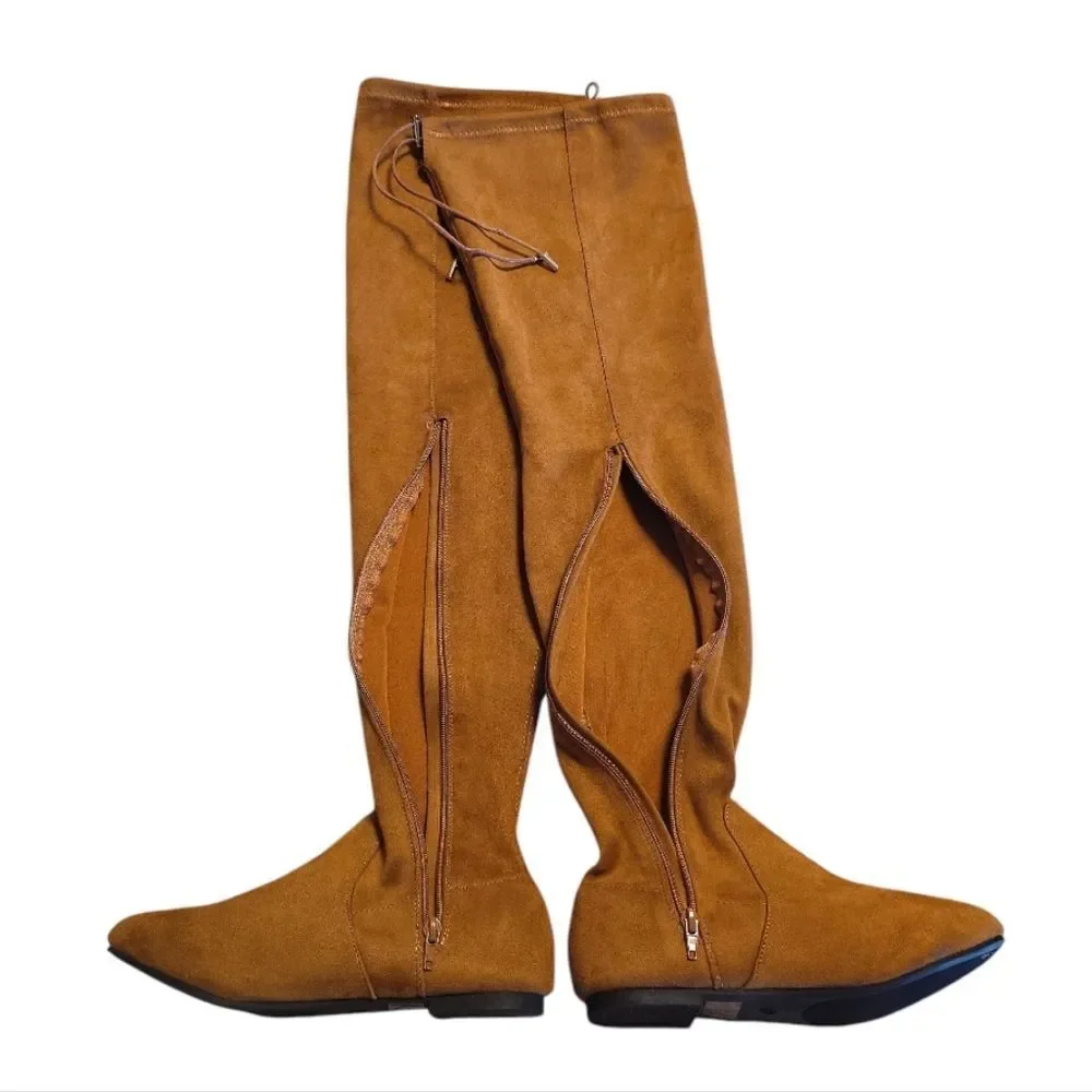 Nature Breeze Tan Vegan Suede Side Zip Boho Thigh High Boots SZ‎ 8 Festival